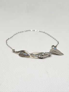 Angel Wing Bracelet Silver Tone Crystal Wings Dainty Chain